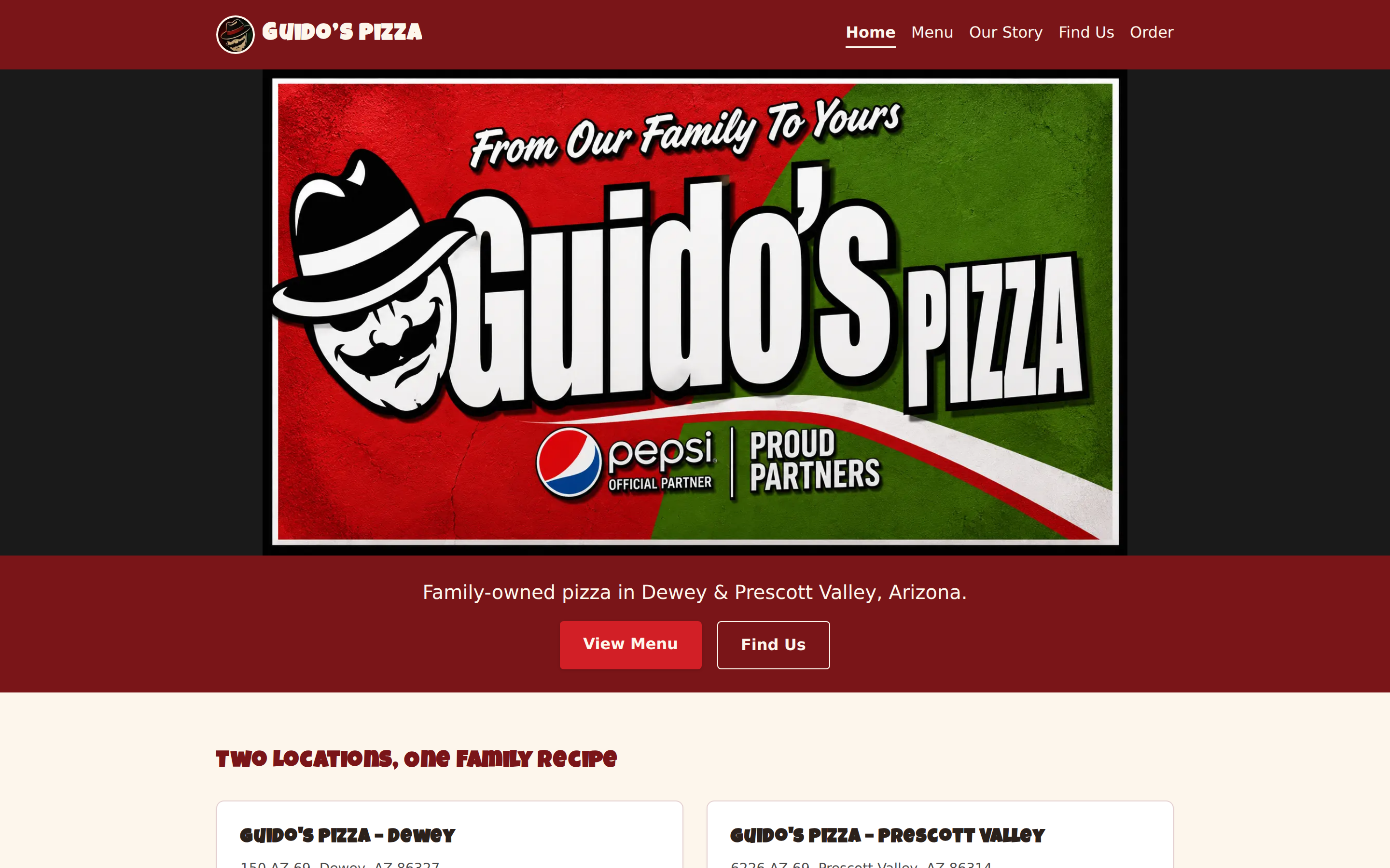 The Guido's Pizza homepage